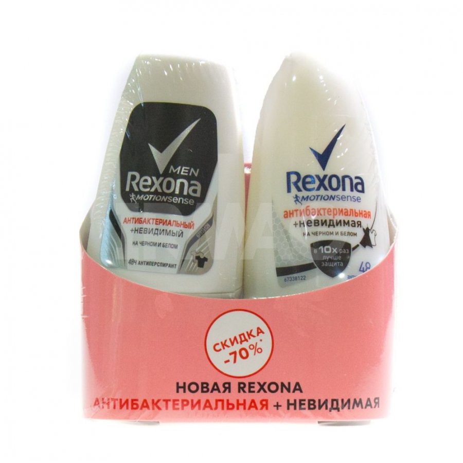 Дез. шарик Rexona 50мл. муж. Антибак.Невид.+Дез.шарик Рексона 50мл. жен. Антибак.невид.